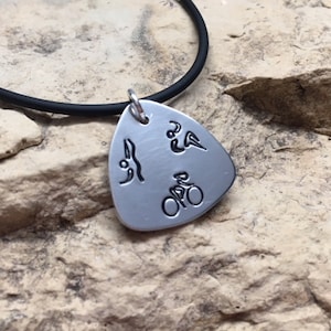Swim Bike Run Triathlon Guitar Pick Charm or Key Chain