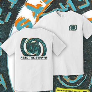 Feed the Strays YGIL Cat Shirt | Fight the System Binary Tee | Retro Tech Cat Graphic | White Garment