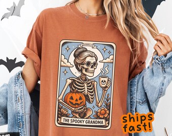 The Spooky Grandma tarot shirt – Comfort Colors® Halloween tee, mystical grandma gift, witchy tarot card top, pumpkin patch t-shirt