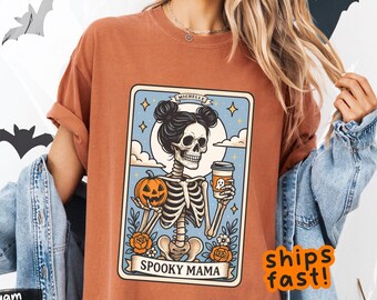 Spooky Mama tarot shirt – Comfort Colors® Halloween tee, mystical mom gift, witchy tarot card top, pumpkin patch aesthetic t-shirt