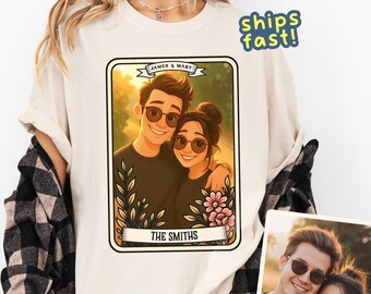 Personalized Tarot Photo shirt – Comfort Colors® tarot card tee, your photo in fairytale cartoon style, mystical custom gift, aesthetic tee