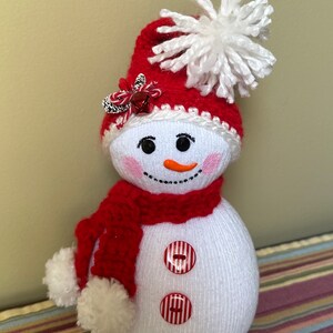 Sock Snowman in Red Handmade Original Winter Decor