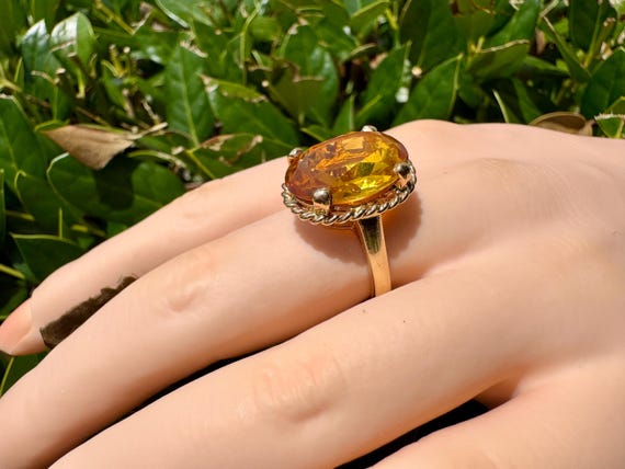Vintage Style 14k Yellow Gold Citrine Ring: 5.5ct… - image 9