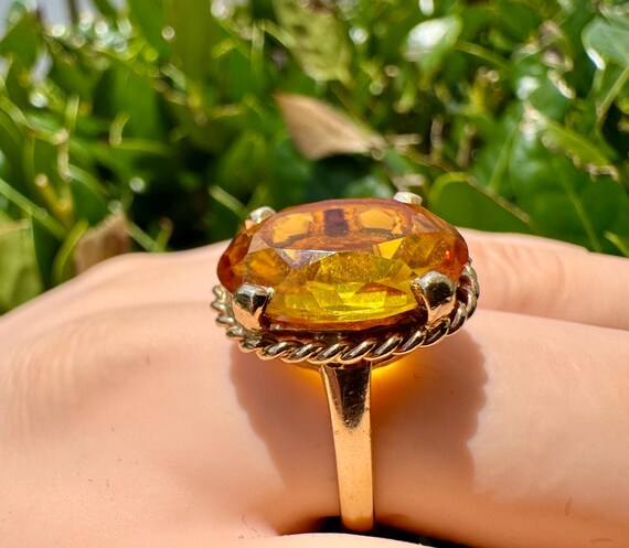 Vintage Style 14k Yellow Gold Citrine Ring: 5.5ct… - image 7