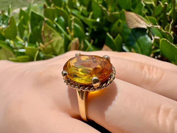 Vintage Style 14k Yellow Gold Citrine Ring: 5.5ct… - image 8
