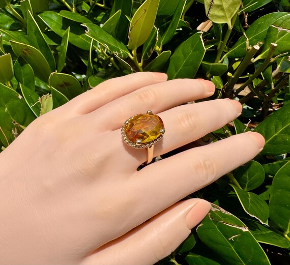 Vintage Style 14k Yellow Gold Citrine Ring: 5.5ct… - image 3