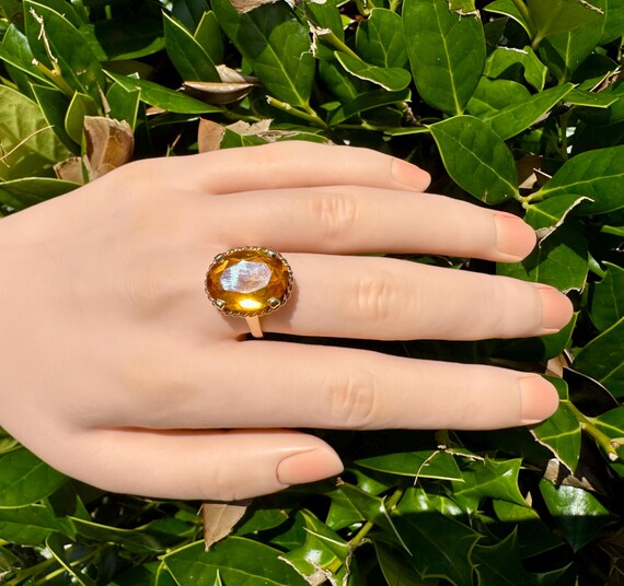 Vintage Style 14k Yellow Gold Citrine Ring: 5.5ct… - image 6