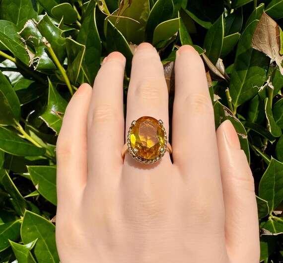 Vintage Style 14k Yellow Gold Citrine Ring: 5.5ct… - image 5