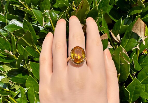 Vintage Style 14k Yellow Gold Citrine Ring: 5.5ct… - image 4