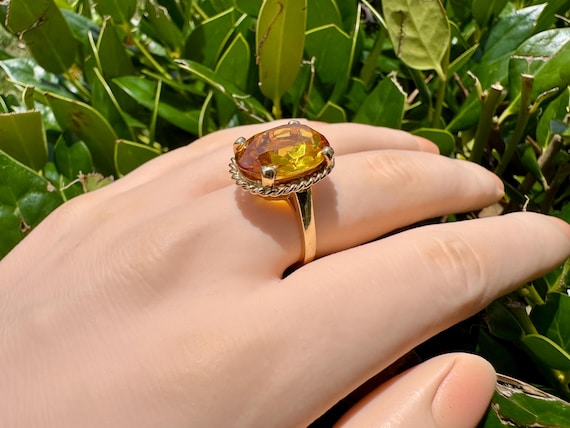 Vintage Style 14k Yellow Gold Citrine Ring: 5.5ct… - image 1