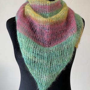 Colorful triangle hand knitted, neck warmer scarf