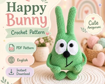 Bunny Crochet Pattern, Amigurumi Rabbit PDF, Easy Stuffed Animal Tutorial for Beginners, Crochet Toy Pattern