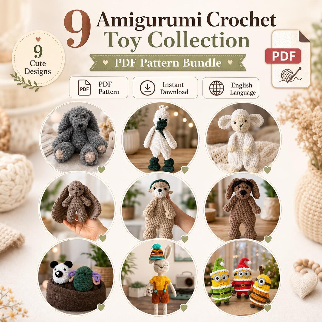 9 in 1 Amigurumi Pattern Bundle | Crochet Toy PDF Set | Beginner ...