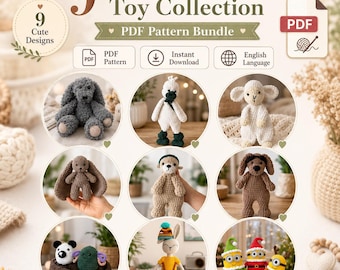 9 in 1 Amigurumi Pattern Bundle | Crochet Toy PDF Set | Beginner Plushie Tutorials | Digital Download