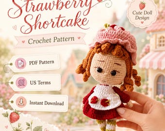 Strawberry Doll Crochet Pattern, Amigurumi Girl PDF Tutorial with Berry Hat, Crochet Toy Pattern