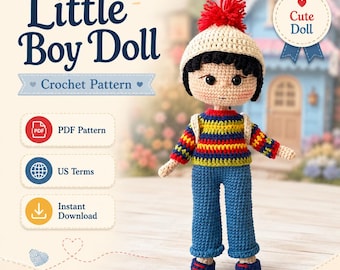 Boy Doll Crochet Pattern, Amigurumi Doll PDF Tutorial with Removable Clothes, Handmade Doll