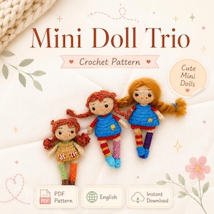 Mini-Amigurumi-Puppe Muster PDF | Anleitung für eine kleine Häkelfigur | 7 cm Taschenspielzeug DIY | Schlüsselanhänger Geschenk