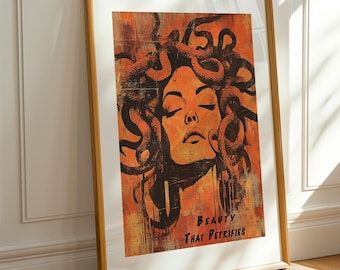 Medusa Wall Art Print Beauty That Petrifies Mythical Snake Hair Woman Poster Dark Feminine Power Decor Gothic Greek Aesthetic