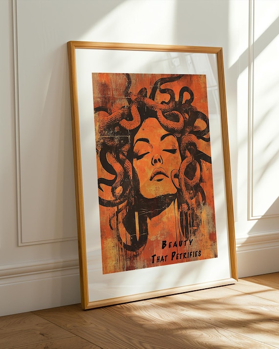Medusa Wall Art Print Beauty That Petrifies Mythical Snake Hair Woman Poster Dark Feminine Power Decor Gothic Greek Aesthetic