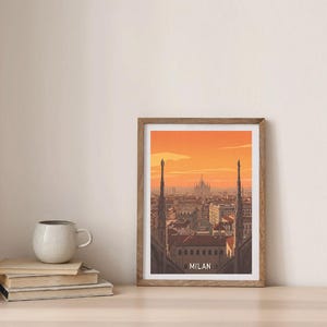 Milan Travel Poster – Italy Wall Art, Duomo di Milano Print, Italian Cityscape Decor, Retro Travel Illustration