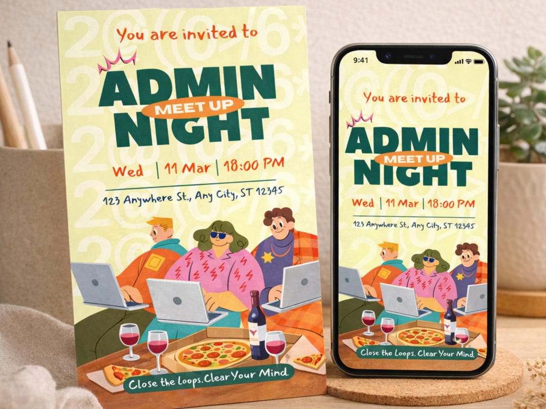 Admin Night Invitation, Admin Party Invite Editable Template Canva ...