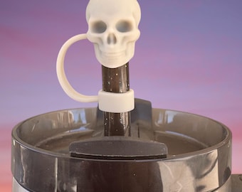 Straw Topper, Gray Halloween Skull, Straw Cap, Drink Accessory, Straw Cover, 40 oz Tumbler Cup Accessories fits 10MM