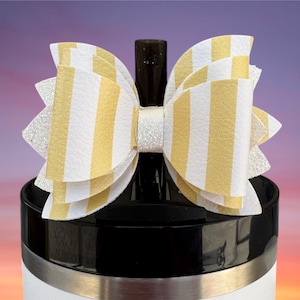 SMALL Stanley Bow, Light Yellow Stripes, Stanley Butter Cabana Gloss, Drink Accessory, 40 oz Tumbler Cup Accessories, fits 10MM straw