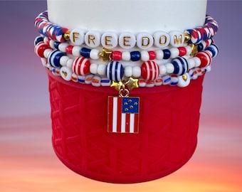 Tumbler Bracelet Stack, 4th of July, Red White and Blue, 30oz 40 oz Tumbler Cup Accessories