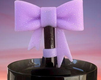 LARGE Light Purple Glitter Coquette BOW Straw Topper, Girly Straw Cap, Drink Accessory, Straw Cover, 40 oz Tumbler Cup Accessories fits 10MM