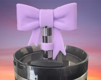 LARGE Light Purple Coquette BOW Straw Topper, Girly Straw Cap, Drink Accessory, Straw Cover, 40 oz Tumbler Cup Accessories fits 10MM