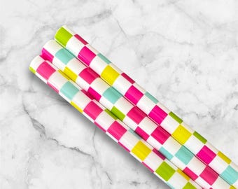 Neon Checkers 12 inch Tumbler Straw, Tumbler Cup Accessories, Water Bottle Accessory Reusable Plastic Straw for 40oz Tumbler