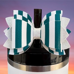 SMALL Stanley Bow, Emerald Green Stripes, Stanley Emerald Cabana Gloss, Drink Accessory, 40 oz Tumbler Cup Accessories, fits 10MM straw