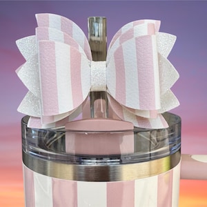 SMALL Stanley Bow, Light Pink Stripes, Stanley Peach Whip Cabana Gloss, Drink Accessory, 40 oz Tumbler Cup Accessories, fits 10MM straw