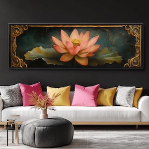 Traditionelle indische Blumenwandkunst gerahmt indischer Lotus-Kunstdruck Lotus gerahmt Leinwanddruck Vintage indische Wanddekoration Pichwai Blumenmalerei