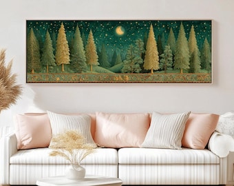 Zaczarowany Las Nocny Obraz Ścienny Gwiaździste Niebo Półksiężyc Wydruk Ciemny Las Wydruk Niebiański Oprawiony Płótno Mistyczny Krajobraz Leśny Wydruk
