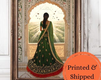 Indian Woman in Saree Framed Art Print Jaipur Palace Archway Artwork Traditional Indian Wall Art Indian Home Decor Cultural Framed Canvas