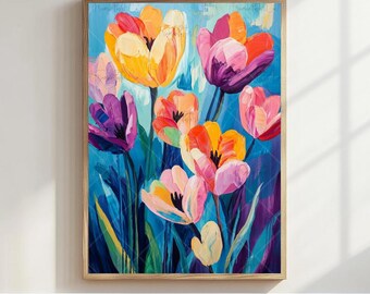 Tulips Painting Colorful Spring Flowers Print Nursery Wall Art Tulips Bouquet Print Maximalist Flowers Art Tulip Canvas Spring Cottage Decor