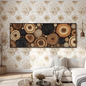 Rustic Tree Rings Wall Art Natural Wood Slice Pattern Print Earth Tone Abstract Forest Decor Tree Ring Framed Canvas Wall Art Nature Artwork