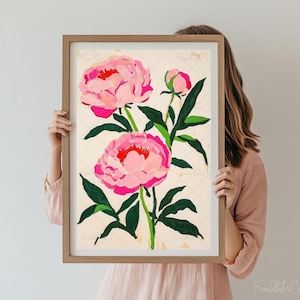 Pink Peony Flower Art Print Bold Botanical Wall Art Summer Flower Poster Bright Spring Garden Decor Summer Peonies Print Modern Floral Print