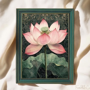 Lotus Gemälde Indische Blumenmalerei Indische Blumenmalerei Botanische Malerei Indische Wandkunst Kunst Druck Leinwanddruck Pichwai Druck Indische Vintage Kunst