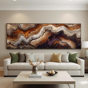 Earth Tone Abstract Geode Wall Art Swirling Rock Painting Modern Organic Texture Painting Canvas Print Rustic Wall Decor Housewarming Gift