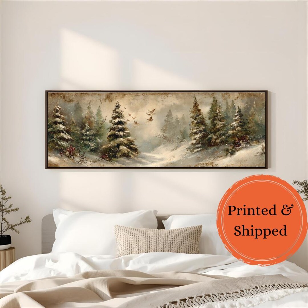 Vintage Winter Landscape Art Print Snowy Forest Scene Rustic Neutral ...