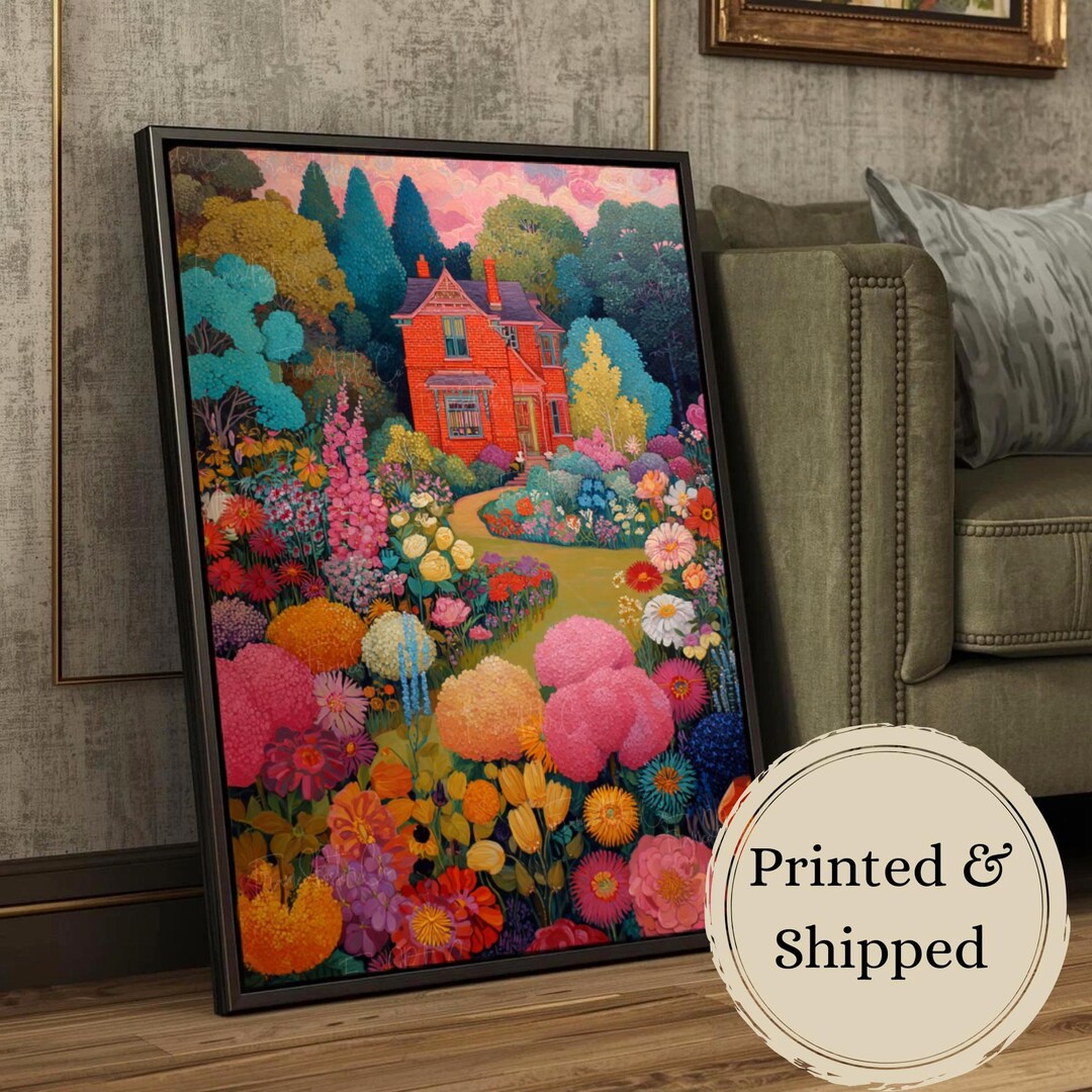 Spring Cottage Garden Wall Art Floral Landscape Print Bright Garden ...