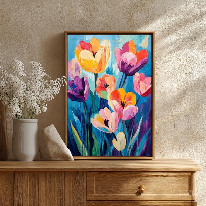 Tulips Painting Colorful Spring Flowers Print Nursery Wall Art Tulips ...