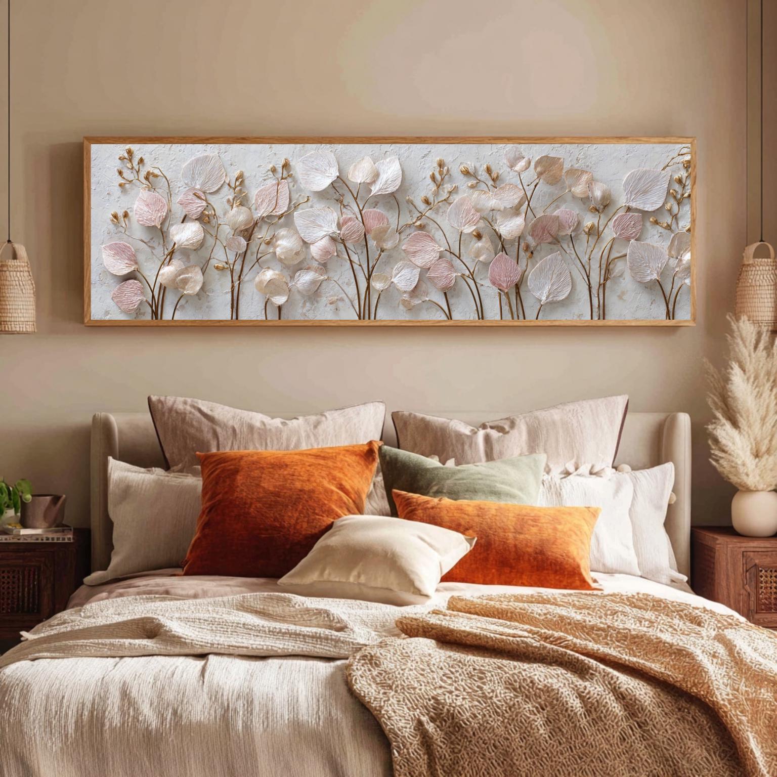 Blush Pink Botanical Wall Art Canvas, Neutral Floral Panoramic Print ...