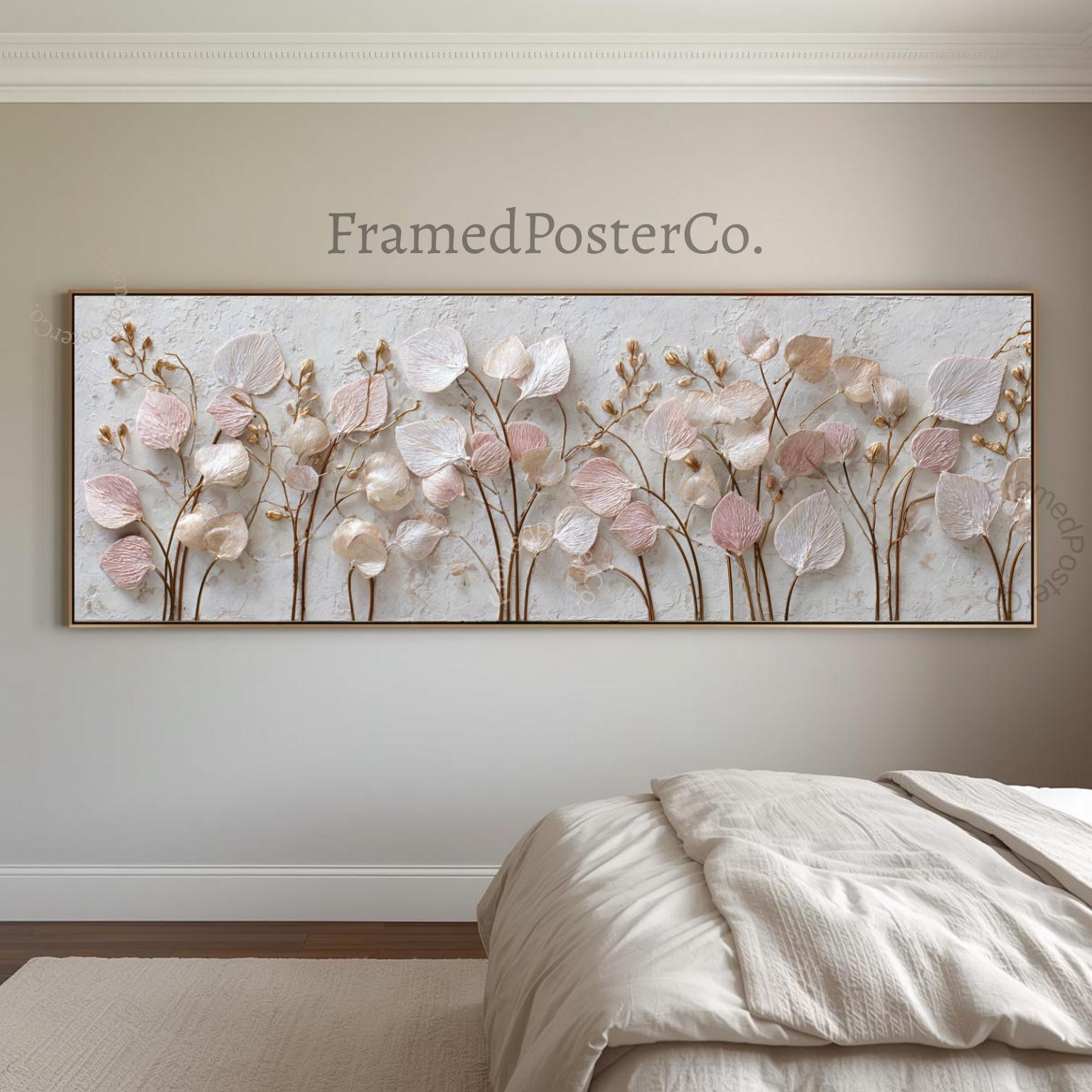 Blush Pink Botanical Wall Art Canvas, Neutral Floral Panoramic Print ...