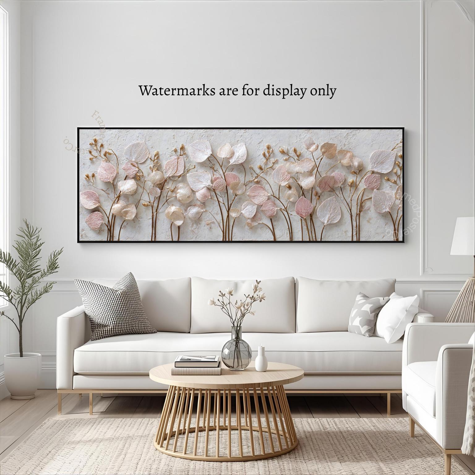 Blush Pink Botanical Wall Art Canvas, Neutral Floral Panoramic Print ...