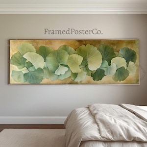 Ginkgo Leaf Wall Art Botanical Canvas Print Sage Green Nature Decor Panoramic Botanical Artwork Japandi Living Room Statement Wall Decor