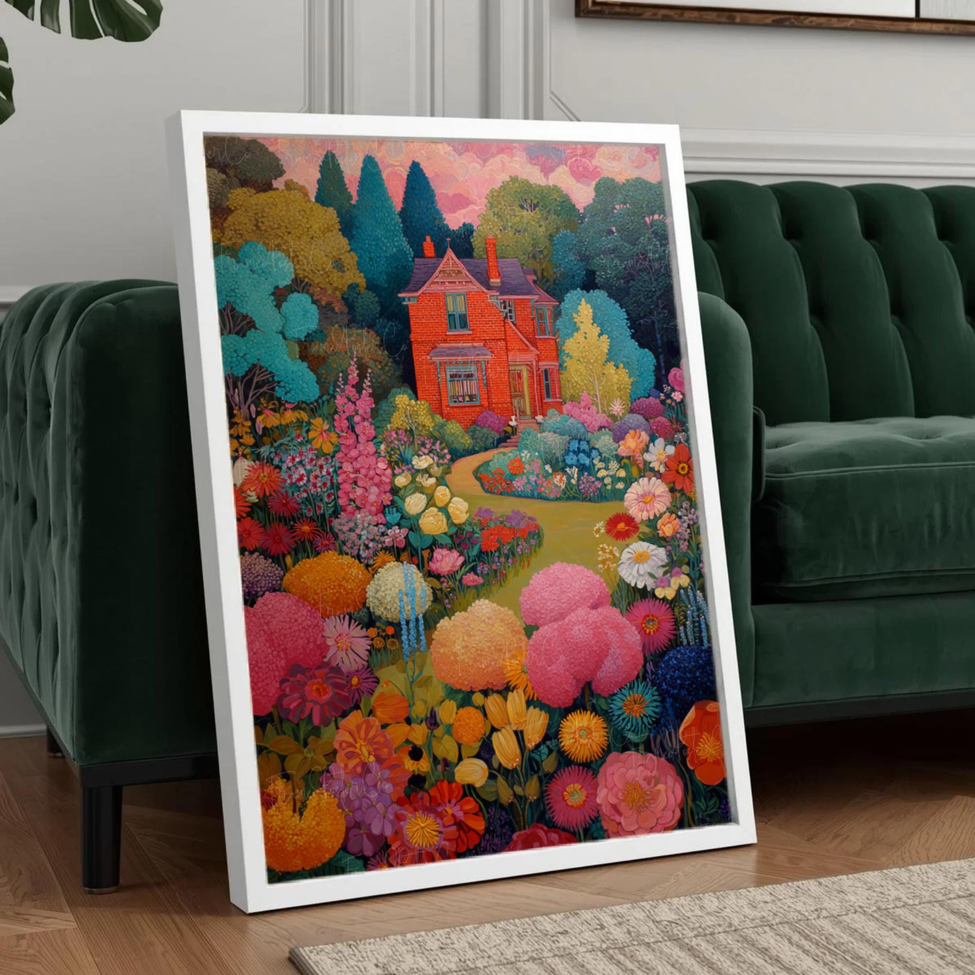 Spring Cottage Garden Wall Art Floral Landscape Print Bright Garden ...
