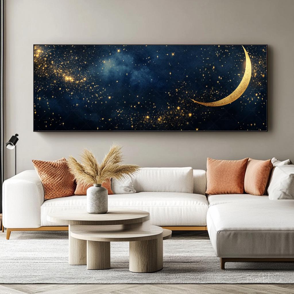 Crescent Moon and Stars Framed Canvas Wall Art Dark Academia Celestial ...